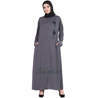 Designer Nida abaya with handwork- Grey